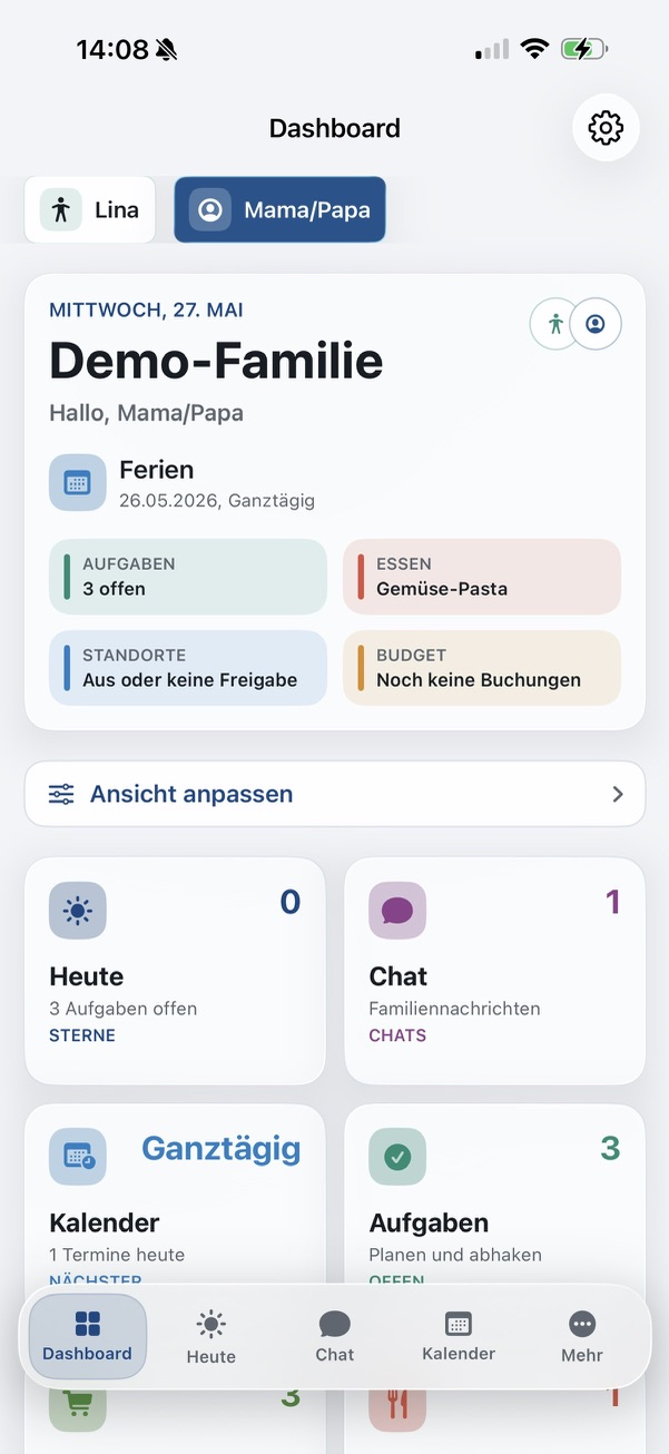 FamilyPlan Familienplaner App Dashboard Screenshot